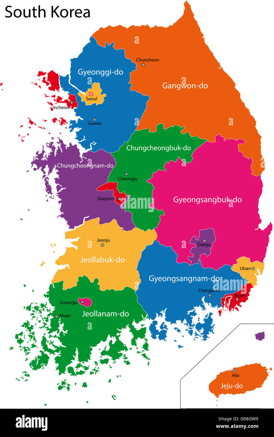 Mapa de Corea del sur Fotografía de stock - Alamy