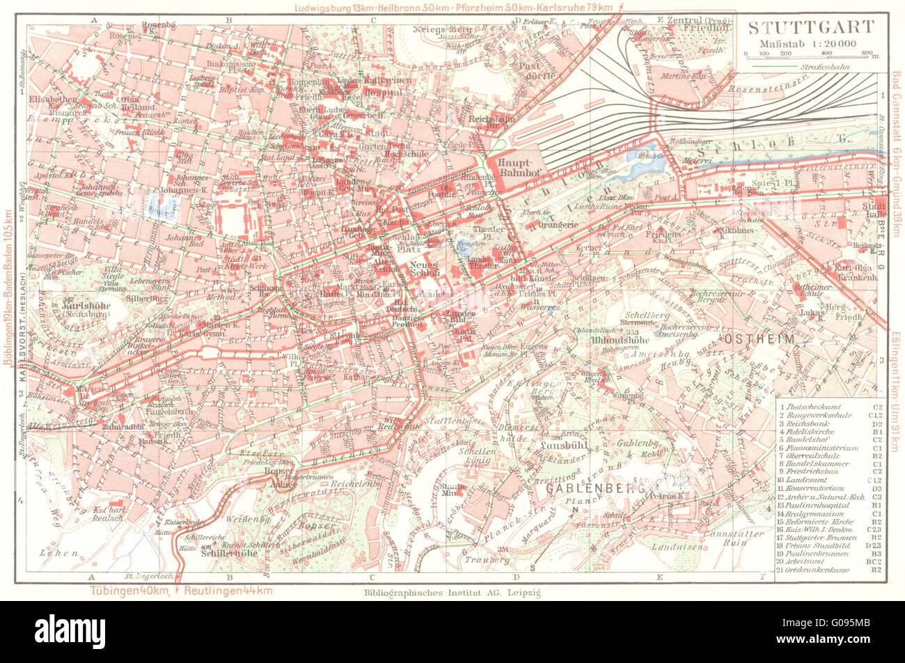 Alemania: Stuttgart, 1936 vintage mapa Foto de stock