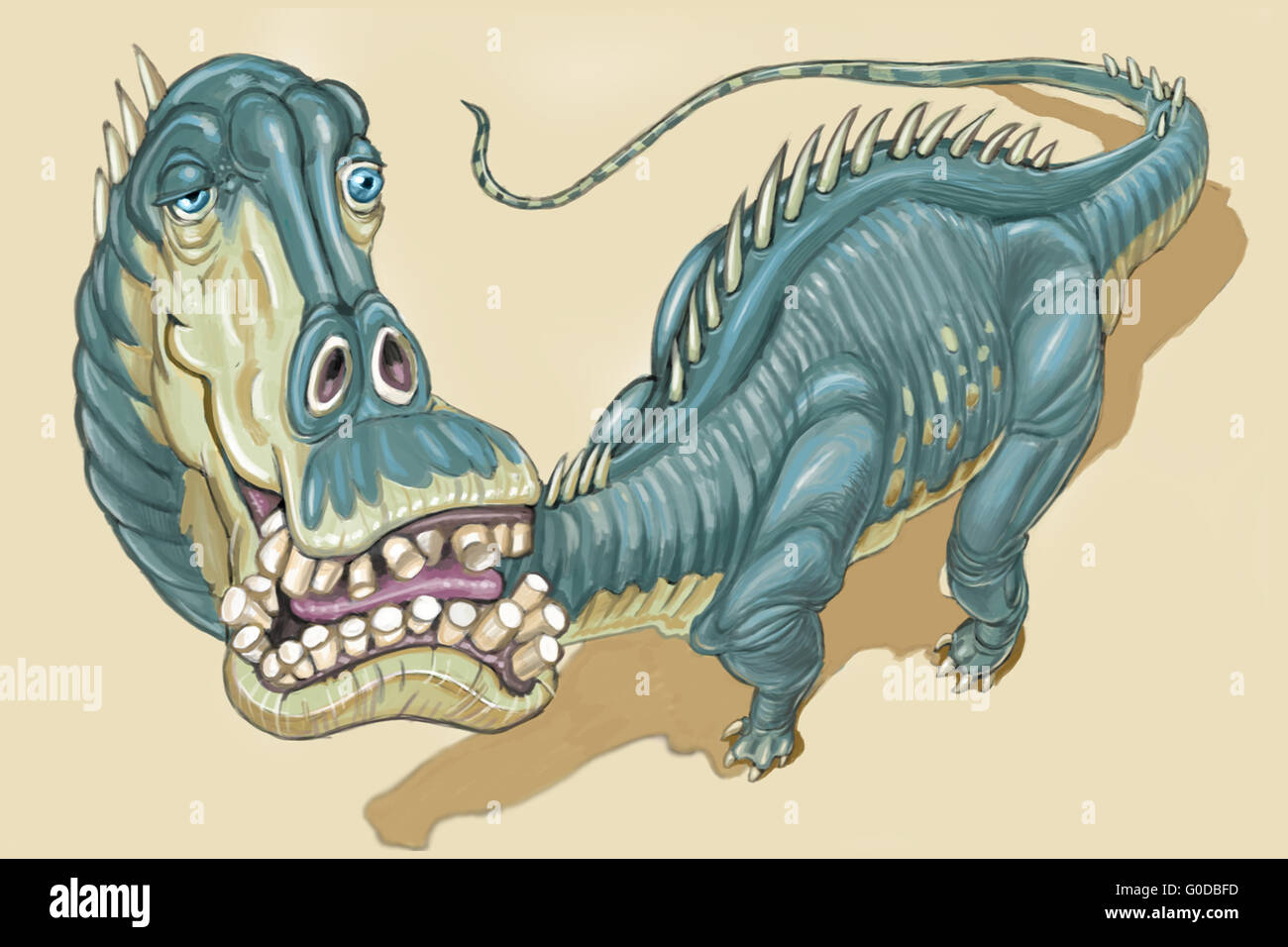 Ilustración de un Diplodocus dinosaurio con un goofy expresión en su cara. Foto de stock