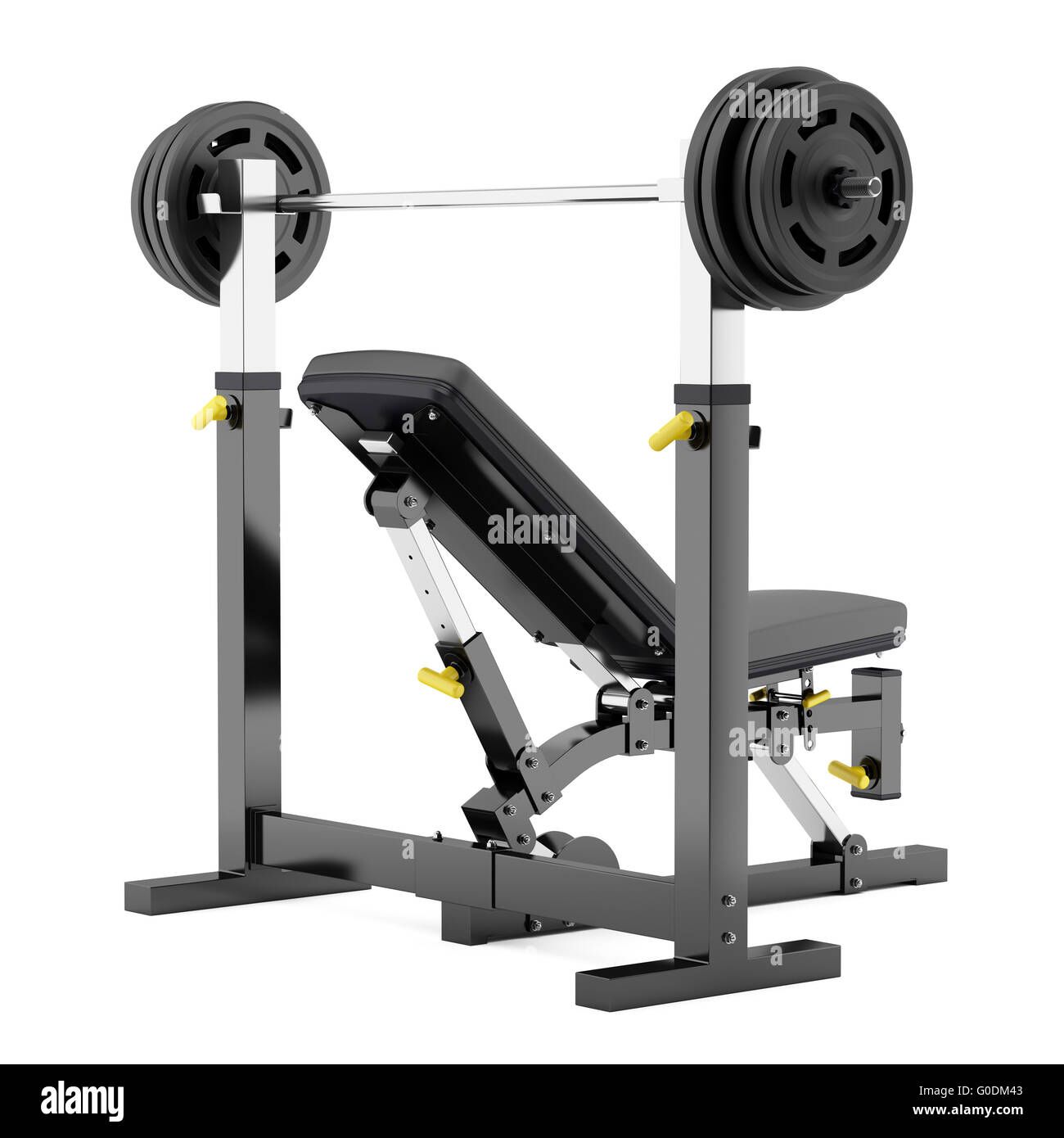 Gimnasio de peso ajustable con banqueta barbell aislado Foto de stock