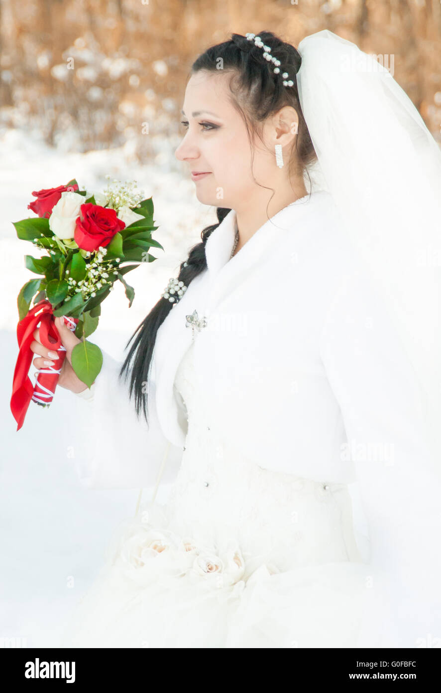 Vestido de novia y flores velo Foto de stock