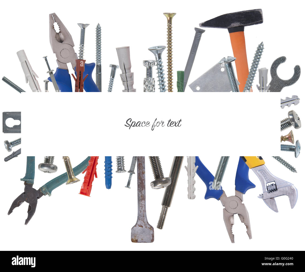 Collage de diversas herramientas de construcción con espacio para el texto  Fotografía de stock - Alamy
