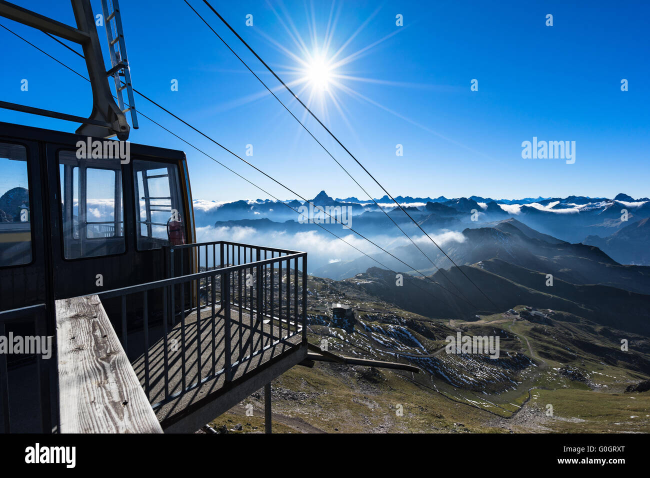 El teleférico con sun star Foto de stock