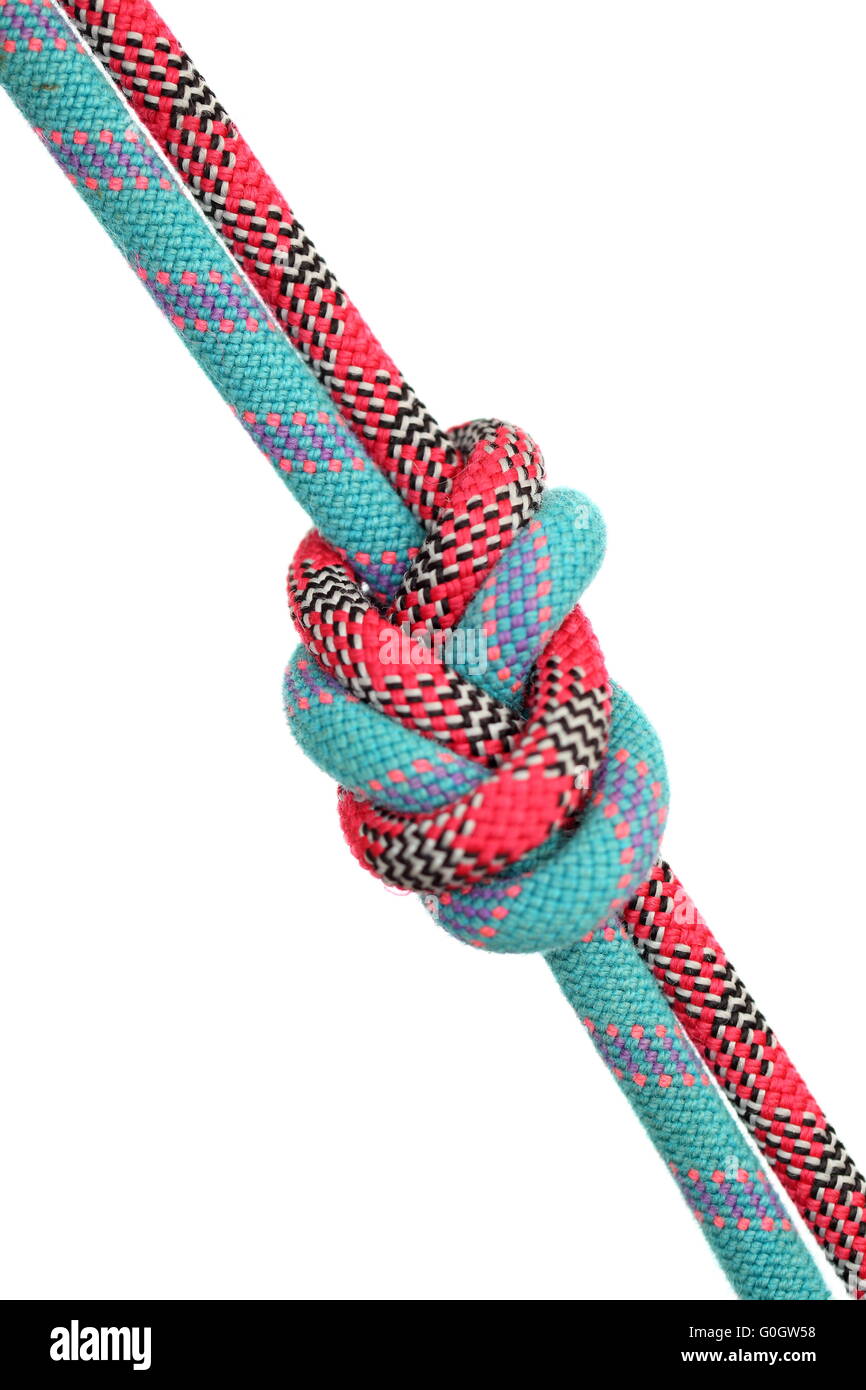 Dos cuerdas de diferentes colores con el nudo Fotografía de stock - Alamy