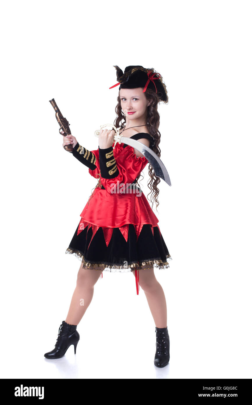 Pretty girl vestido como pirata, aislado en blanco Fotografía de stock -  Alamy