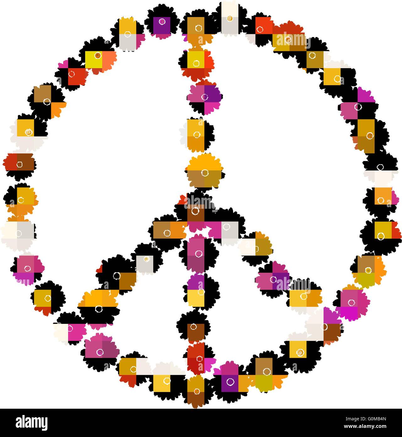 Signo pacifista compuesta de coloridos gerbere sobre blanco Ilustración del Vector