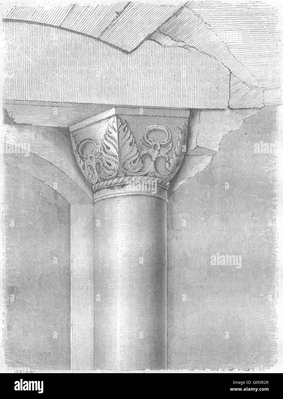 Pilar, bóvedas Templo de Salomón, grabado antiguo 1870 de stock - Alamy