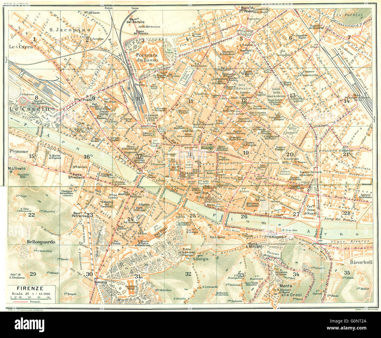 Italia: Florencia: Firenze, 1926 vintage mapa Foto de stock