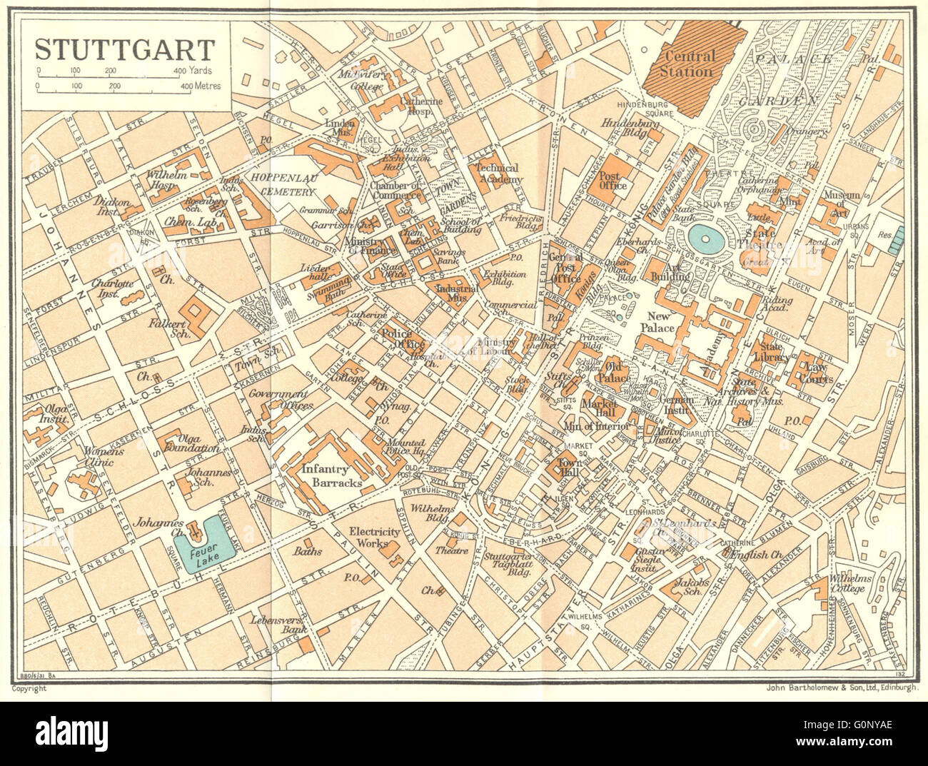 Alemania: Stuttgart, 1931 vintage mapa Foto de stock