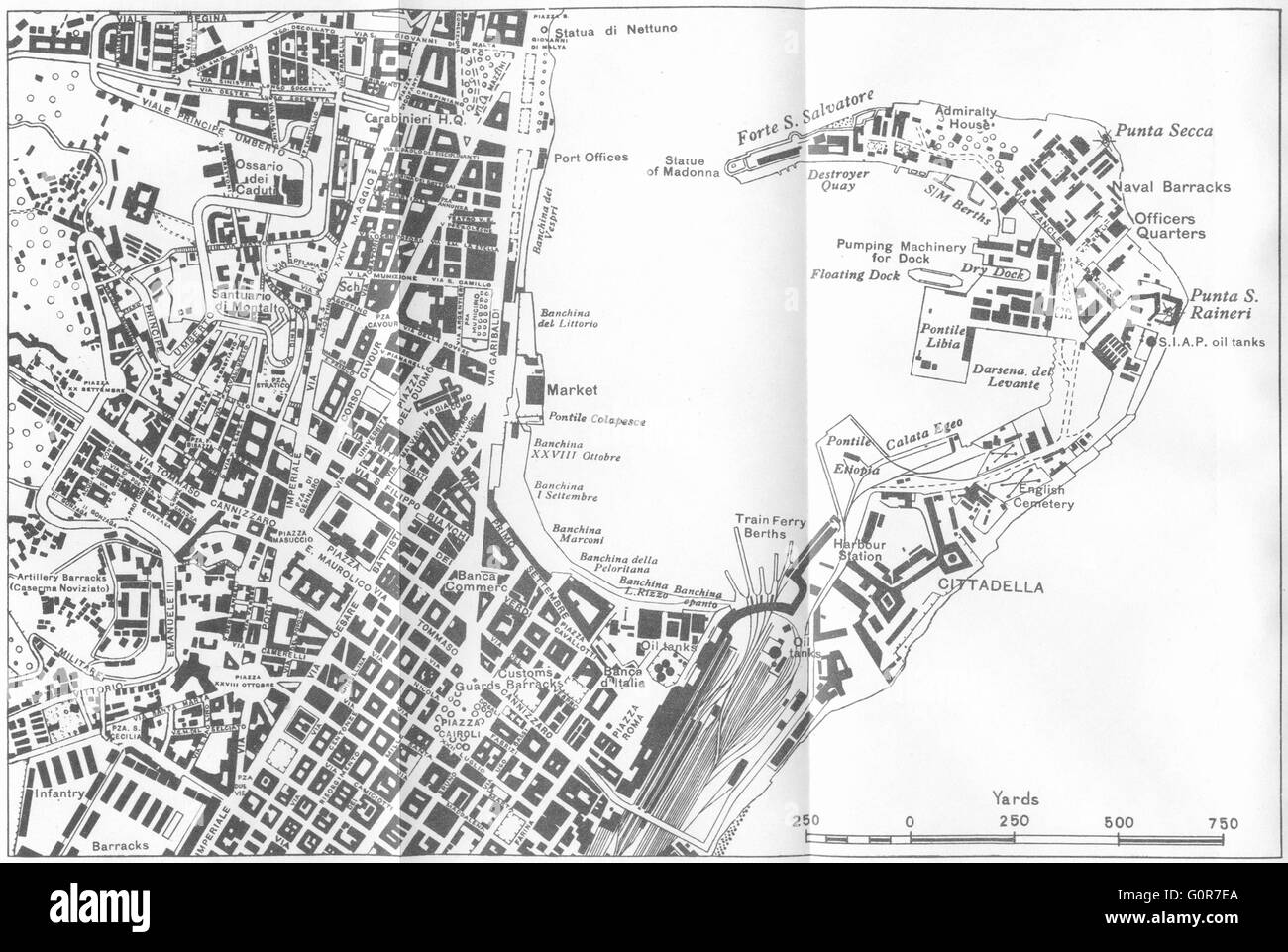 Italia: Messina, 1945 vintage mapa Foto de stock