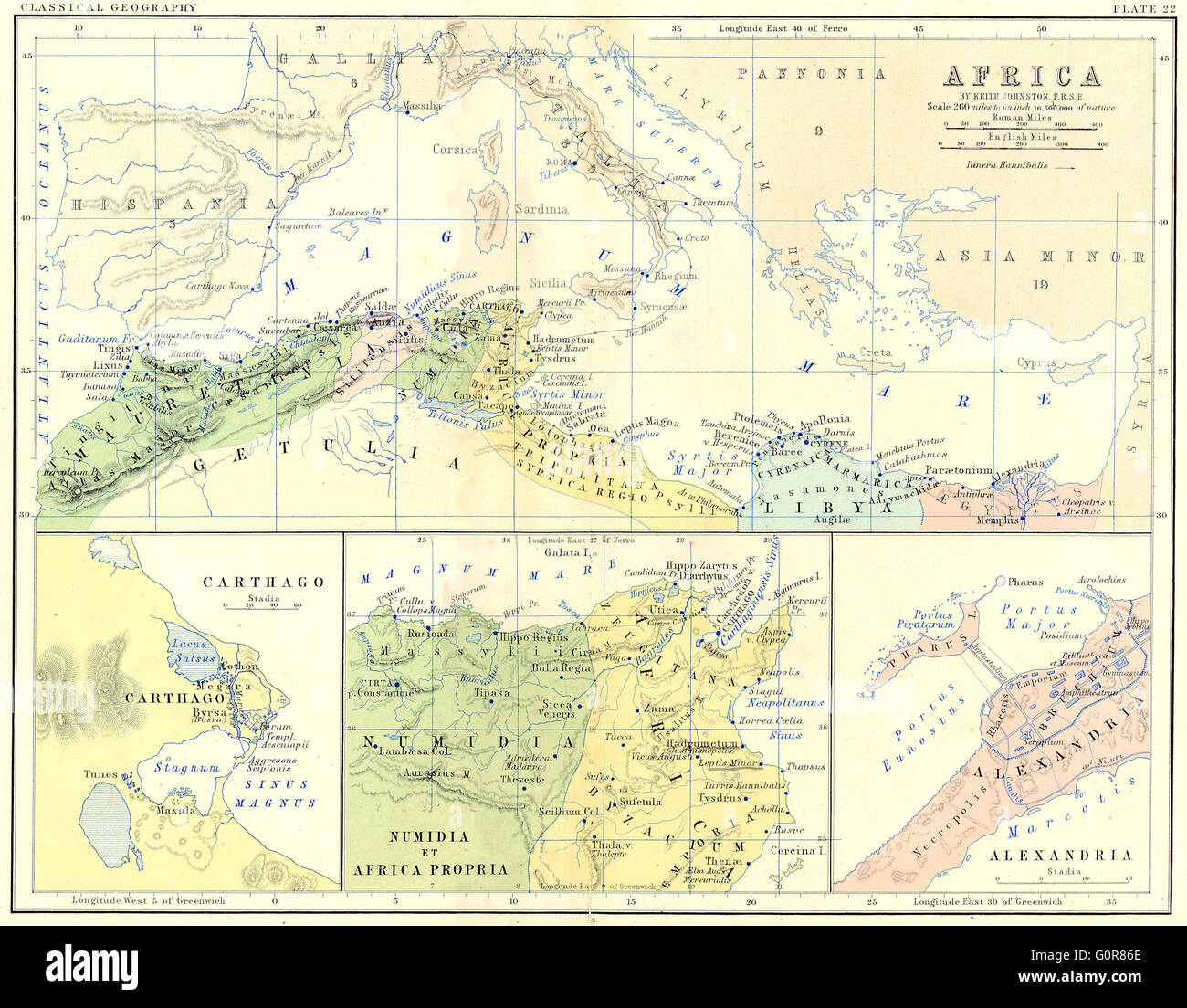 África Cartago; Numidia Propria; Alejandría, 1880 mapa antiguo Fotografía de stock Alamy