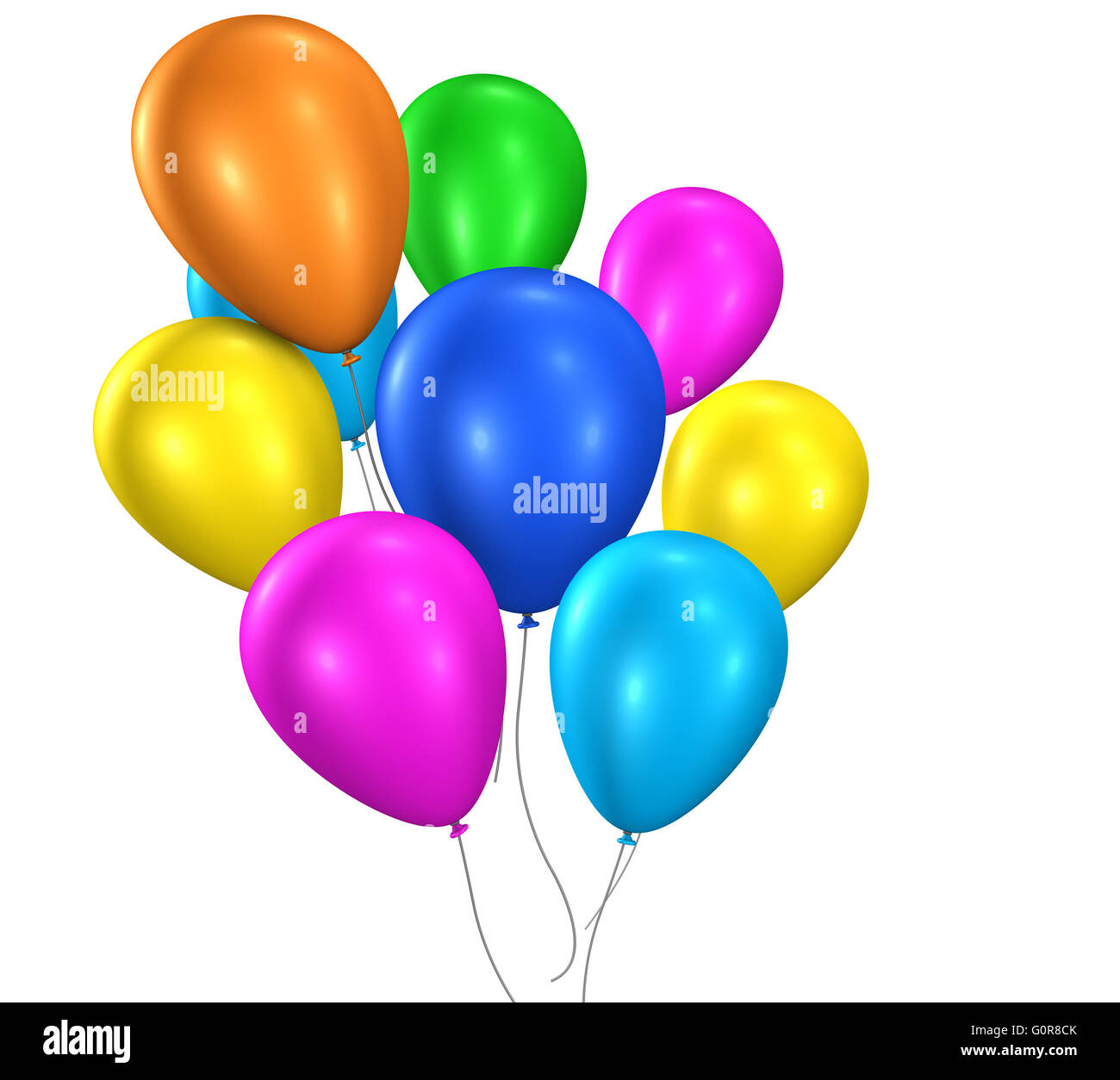 Globos de colores parte y feliz cumpleaños globos flotantes para aniversario  y eventos decoración 3D ilustración en blanco Fotografía de stock - Alamy