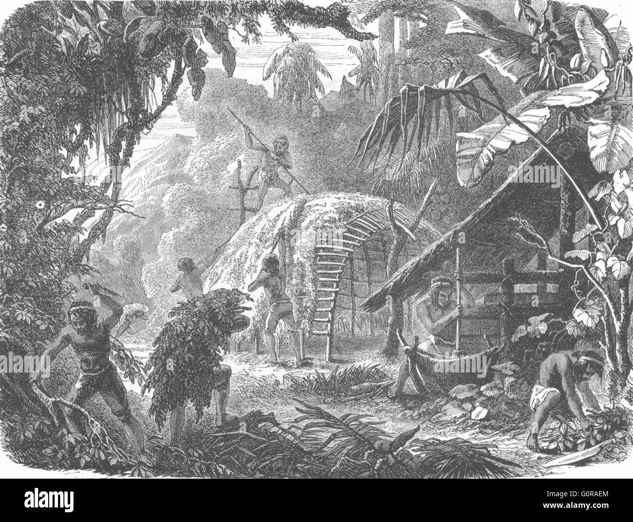 HONDURAS: indios, Río Bravo, grabado antiguo 1880 Foto de stock