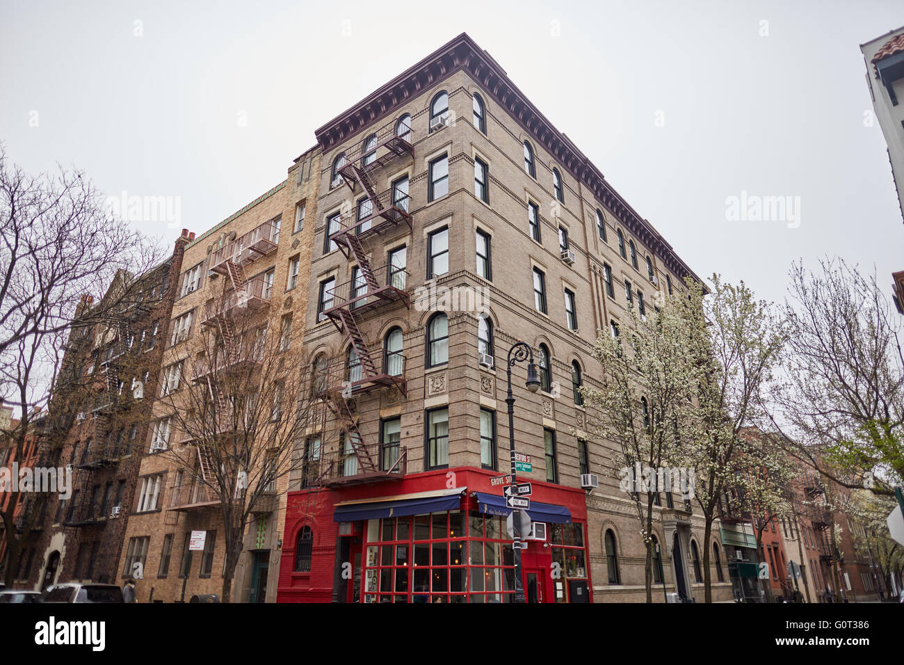 El Meatpacking District de Nueva York amigos TV drama show sitcom apartamento ubicación exterior bedford street Grove Street cafe bajo Foto de stock