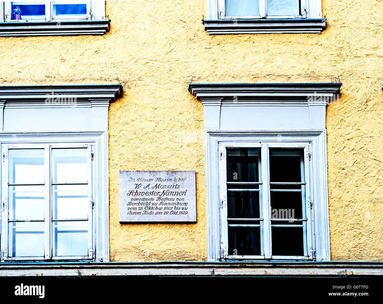 Salzburgo, casa donde su hermana Nannerl Mozart ha estado viviendo hasta que ella murió; wohnhaus Schwester von Mozart Foto de stock