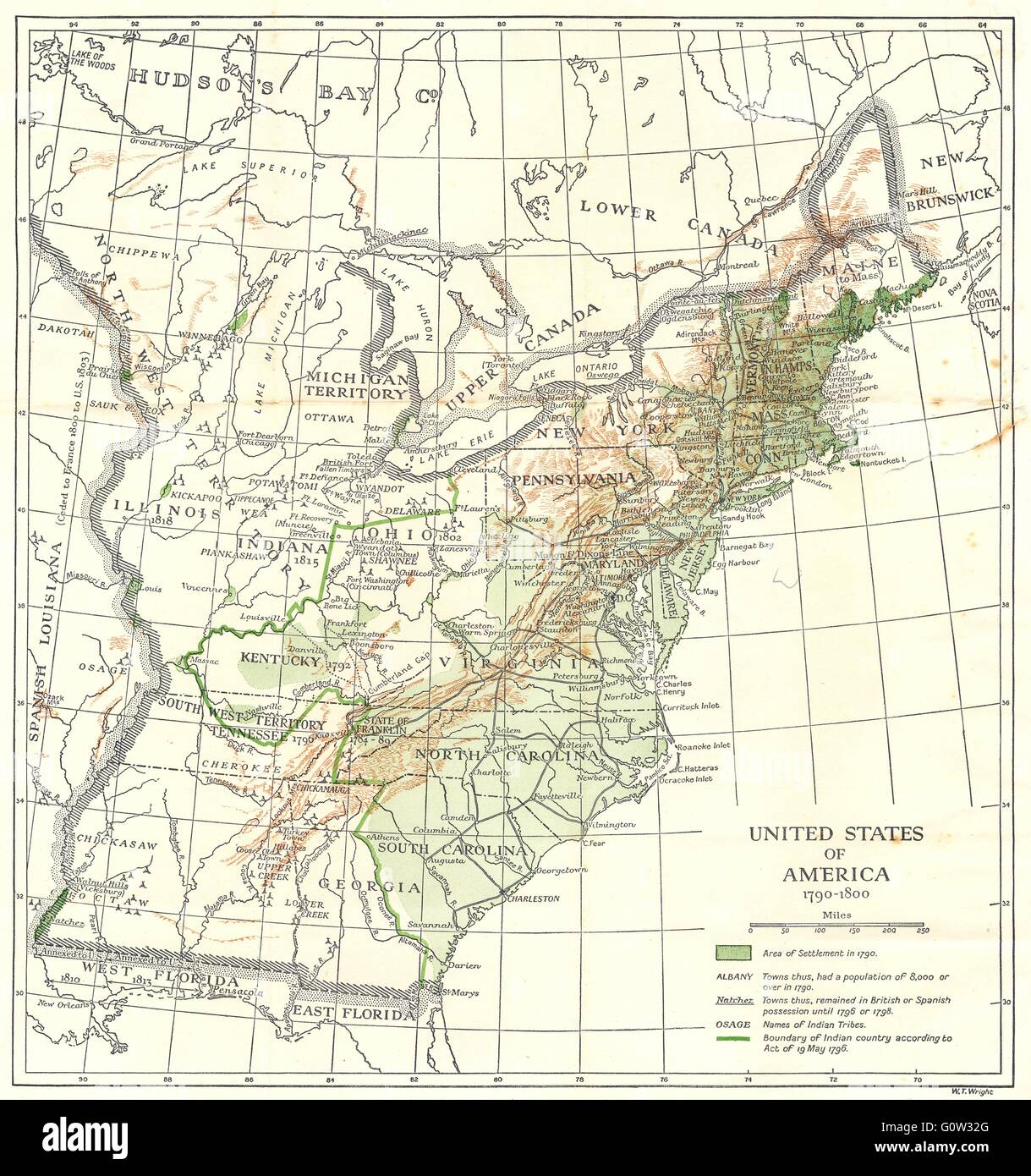 Estados Unidos: Estados Unidos en 1790-1800, 1942 vintage mapa Fotografía  de stock - Alamy