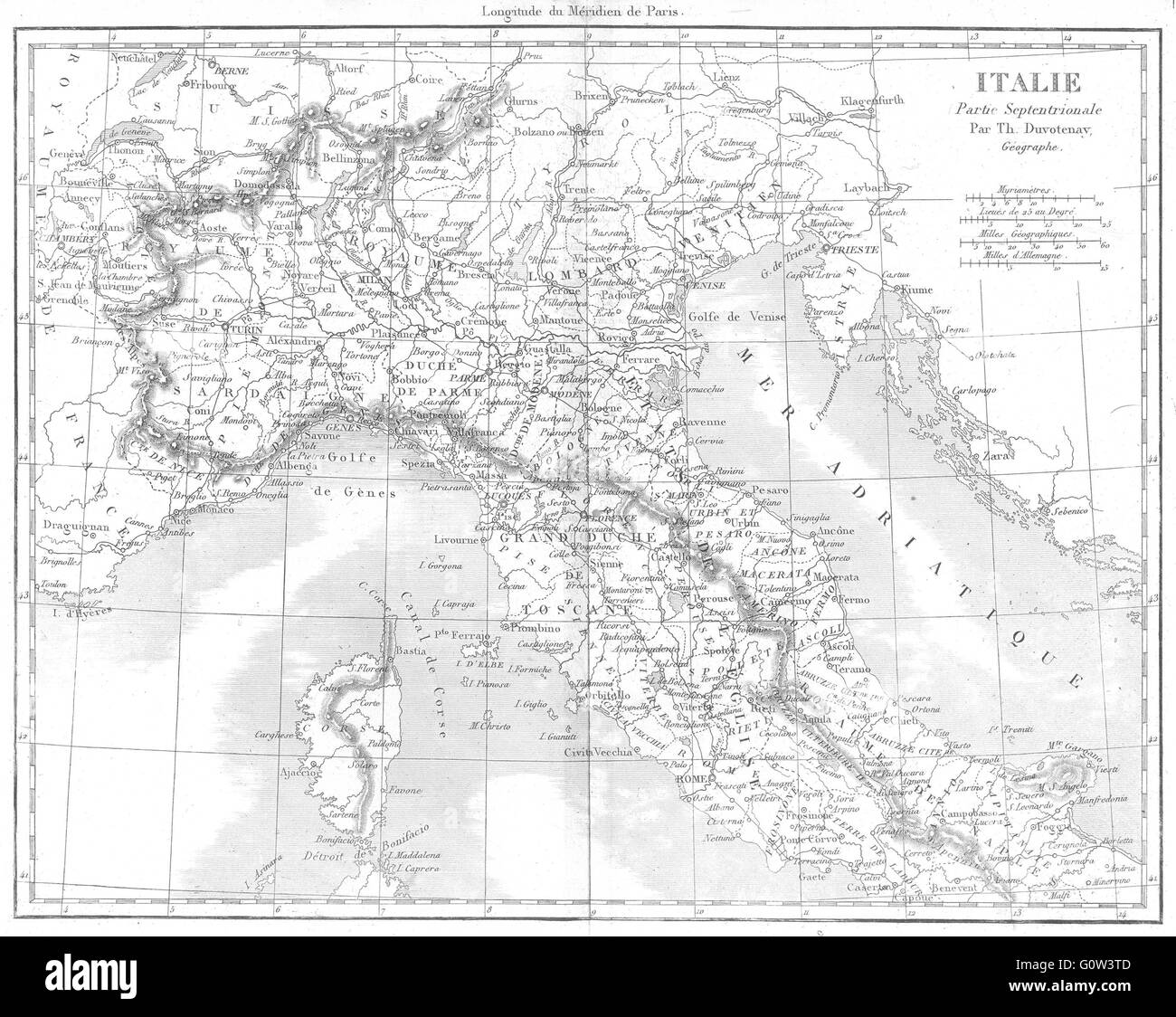 Italia: Italie Partie Septentrionale Norte, 1879 mapa antiguo Foto de stock