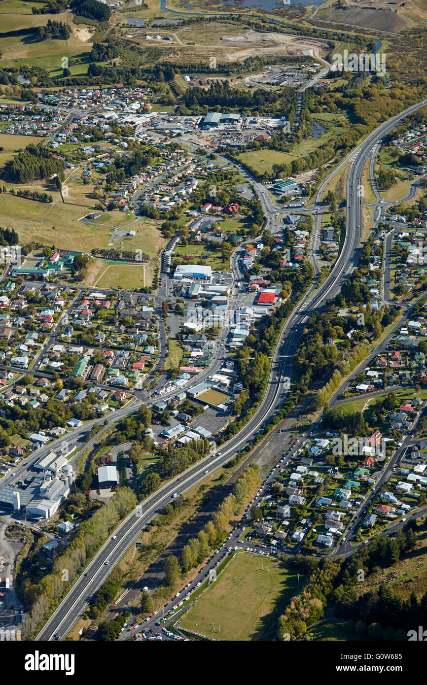 Isla Verde, y la Autopista Sur, Dunedin, Otago, Isla del Sur, Nueva Zelanda - antena Foto de stock