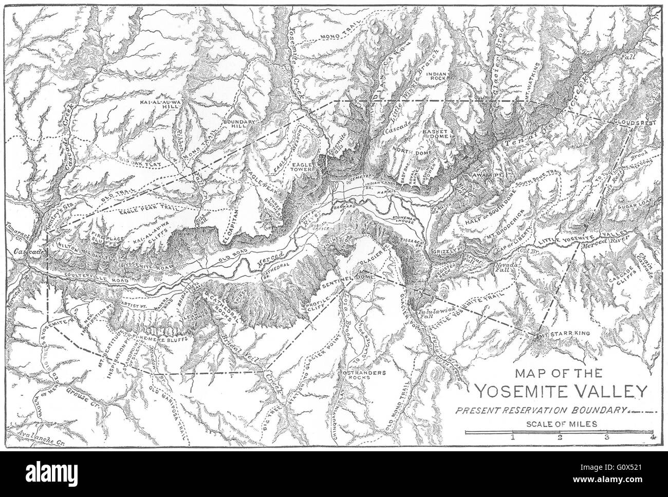 CALIFORNIA: Mapa del valle de Yosemite, 1891 Foto de stock