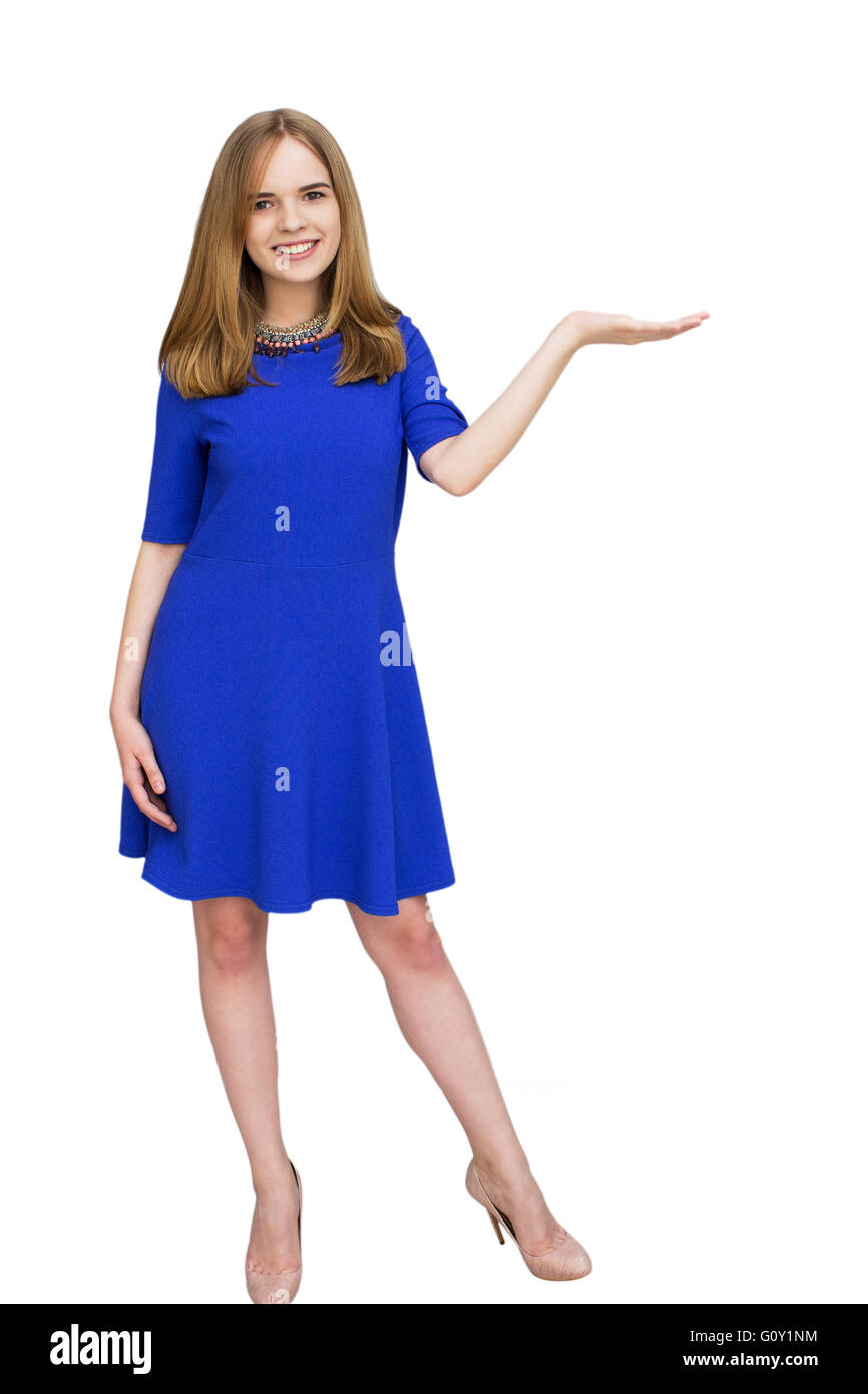 Retrato de mujer en el vestido azul Foto de stock