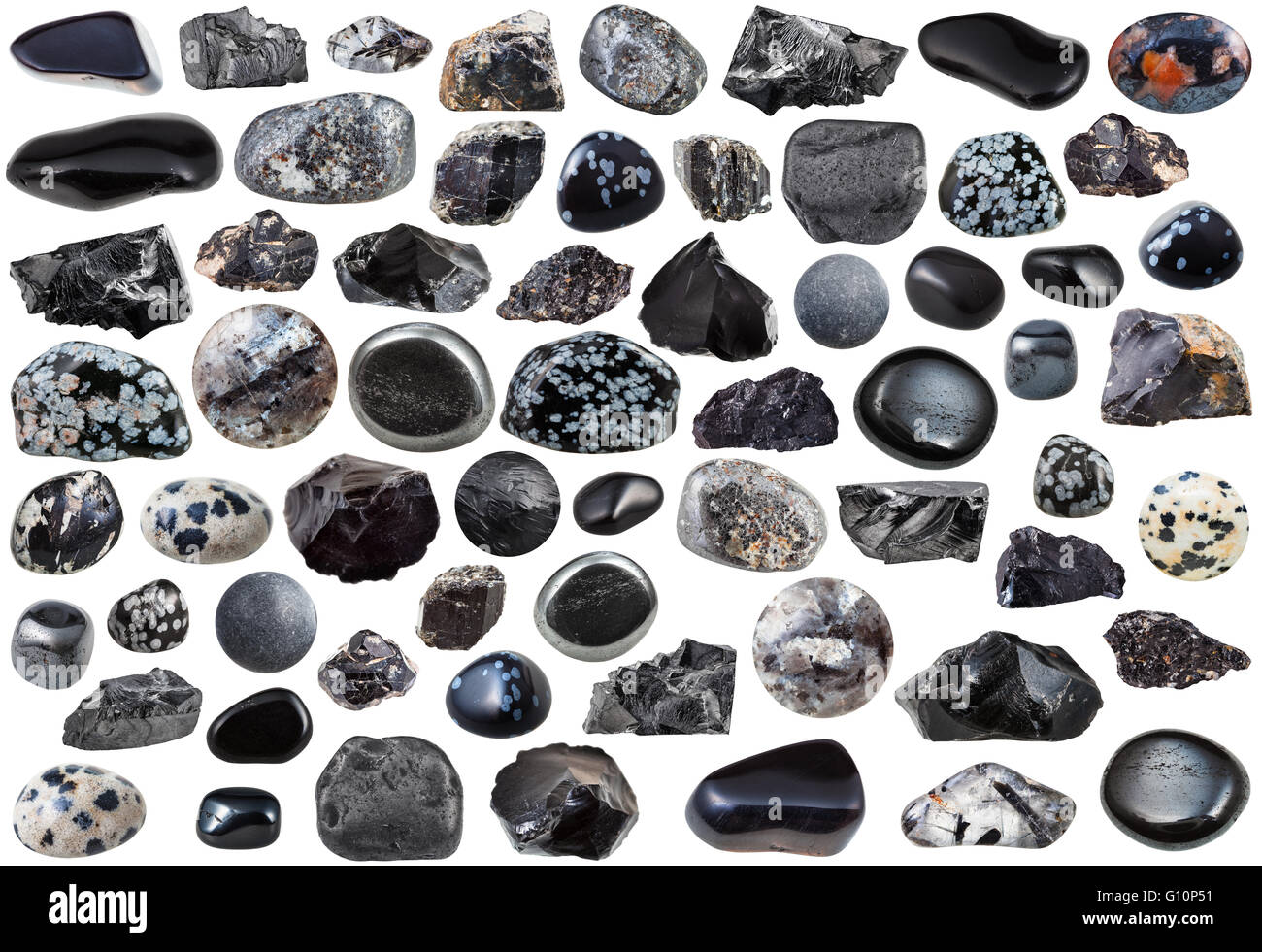 Conjunto de color negro y las piedras preciosas piedras minerales naturales  aislados sobre fondo blanco Fotografía de stock - Alamy