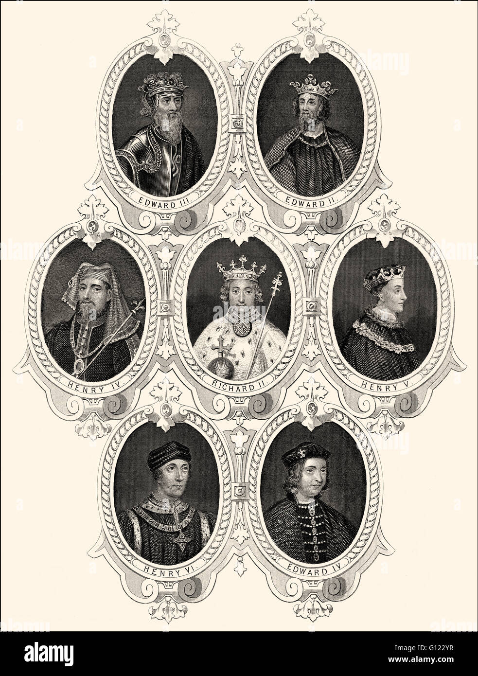 Los reyes de Inglaterra, siglo XIV y XV. Foto de stock