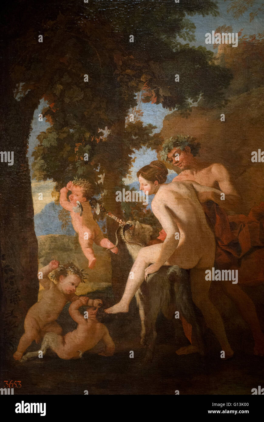 Nicolas Poussin (1593/4-1665), Venus, Faun y Putti, ca. 1631. Foto de stock