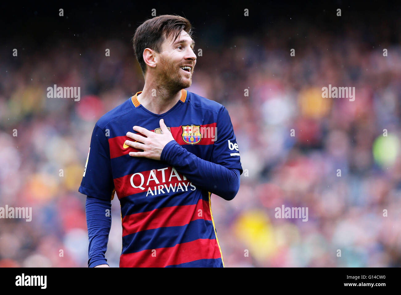 Lionel Messi (Barcelona), el 8 de mayo de 2016 - Fútbol/Soccer : La Primera División española 'Liga BBVA' partido entre el FC Barcelona RCD Espanyol en el estadio Camp Nou de