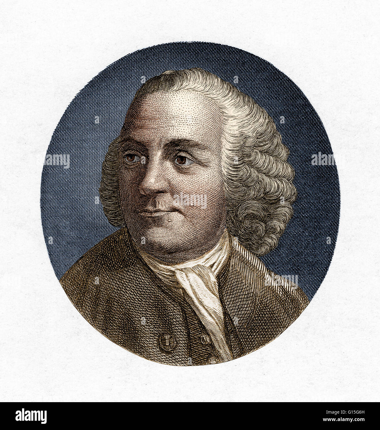 Benjamin Franklin. Grabado por H. B. Hall, 1879. Benjamin Franklin (1706-1790) fue uno de los Fundadores de los Estados Unidos. Franklin fue un autor, una impresora, un teórico político, político, científico, postmaster, músico, inventor, escritor satírico civic Foto de stock