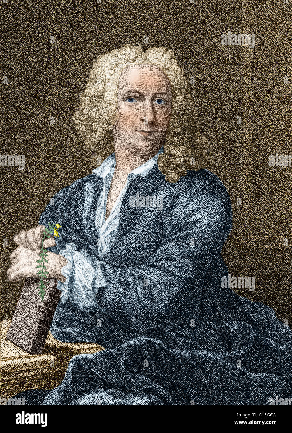 Carl Linnaeus (23 de mayo de 1707 - 10 de enero de 1778) fue un botánico sueco, médico y zoólogo, que sentaron las bases para el esquema moderno de nomenclatura binomial. Recibió la mayor parte de su educación superior en la Universidad de Uppsala, y comencé a dar lec Foto de stock