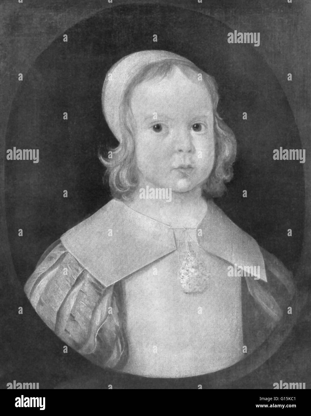 Oliver Cromwell como un niño de dos años. Cromwell (1599-1658) fue un líder político inglés y un comandante militar que fue decisiva en la guerra civil inglesa (1642-1651) y se convirtió en jefe de estado como "Lord Protector del Reino" desde 1653 hasta su de Foto de stock