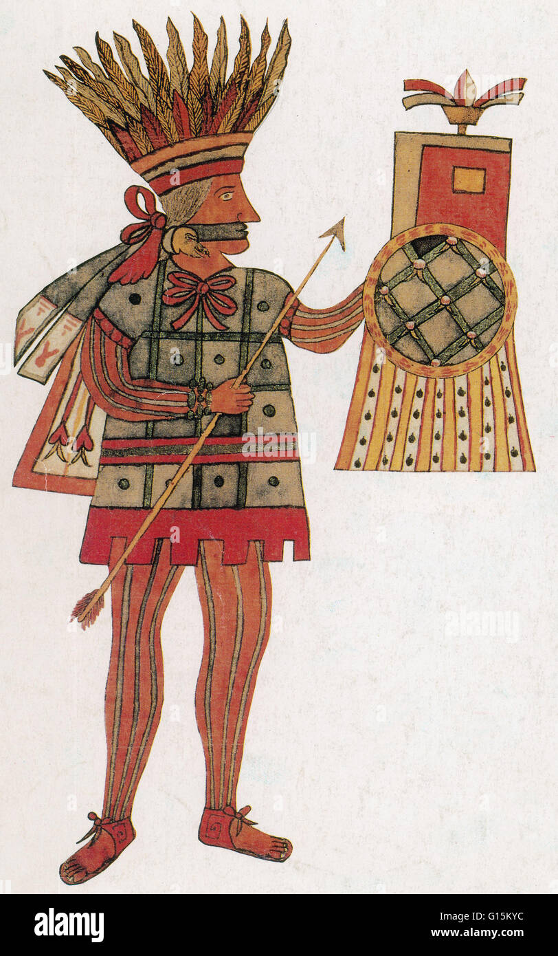 Huitzilopochtli, desde el Codex Veytia. En la religión azteca, Huitzilopochtli era el dios de la guerra, el sol, el sacrificio humano y la patrona de la ciudad de Tenochtitlan. Él era también el Dios nacional de los mexicas de Tenochtitlan. Huitzilopochtli era un Dios tribal y Foto de stock