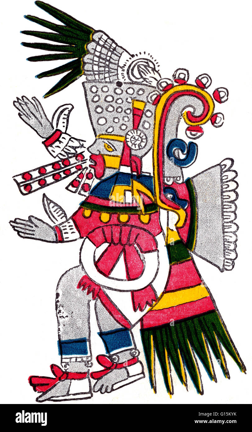 Tezcatlipoca era una deidad central en la religión azteca. Él está asociado con una amplia gama de conceptos, como el cielo de la noche, la noche de los vientos, los huracanes del norte, la tierra, la obsidiana, la enemistad, la discordia, la dirigencia, la adivinación, la tentación, jaguares, hechicería, Foto de stock