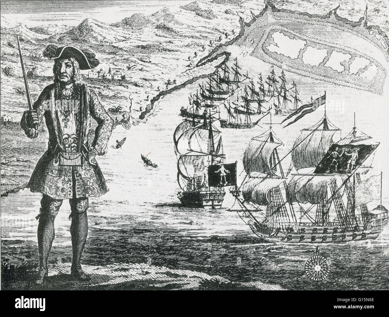 Bartholomew Roberts (1682-1722) fue un pirata galés que asaltaron los buques frente a América y África Occidental entre 1719 y 1722. Fue el más exitoso pirata de la Edad Dorada de la piratería, según lo medido por los buques capturados, teniendo más de 470 premios en su carrera. Él Foto de stock