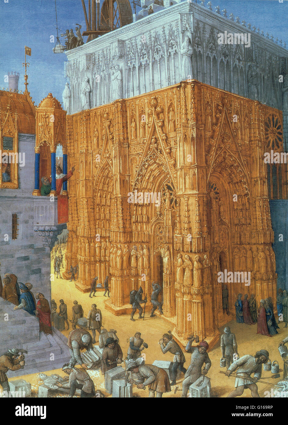 Iluminador y pintor francés Jean Fouquet creó esta miniatura alrededor de  1465 para ilustrar la historia del rey Salomón la construcción del templo  de Jerusalén, pero su arquitectura contemporánea sigue de cerca