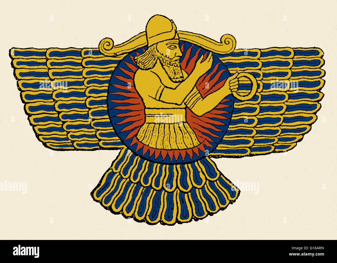 Ilustración mostrando Ashur, el dios de la ciudad de Ashur y dios nacional de Asiria en la Ilustración mostrando Ashur, el dios de la ciudad de Ashur y dios nacional de Asiria en la