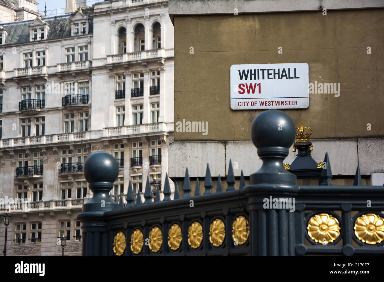 Whitehall firmar y edificios, Westminster, Londres, Inglaterra Foto de stock