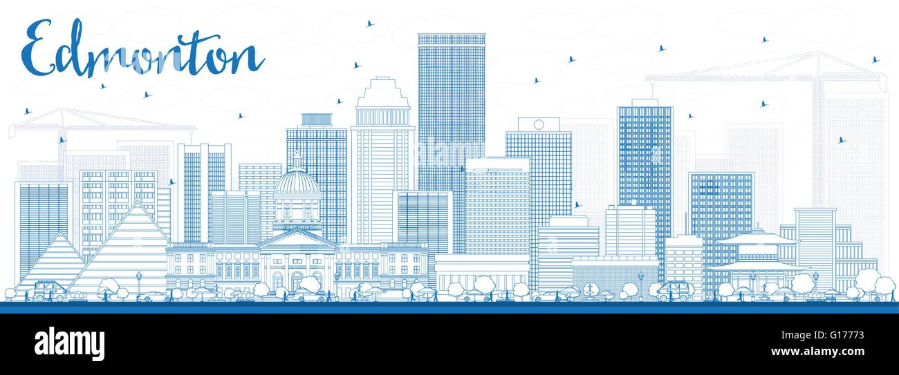 Esbozo Edmonton Skyline con edificios azules. Ilustración vectorial. Concepto de turismo y viajes de negocios con modernos edificios. Ilustración del Vector