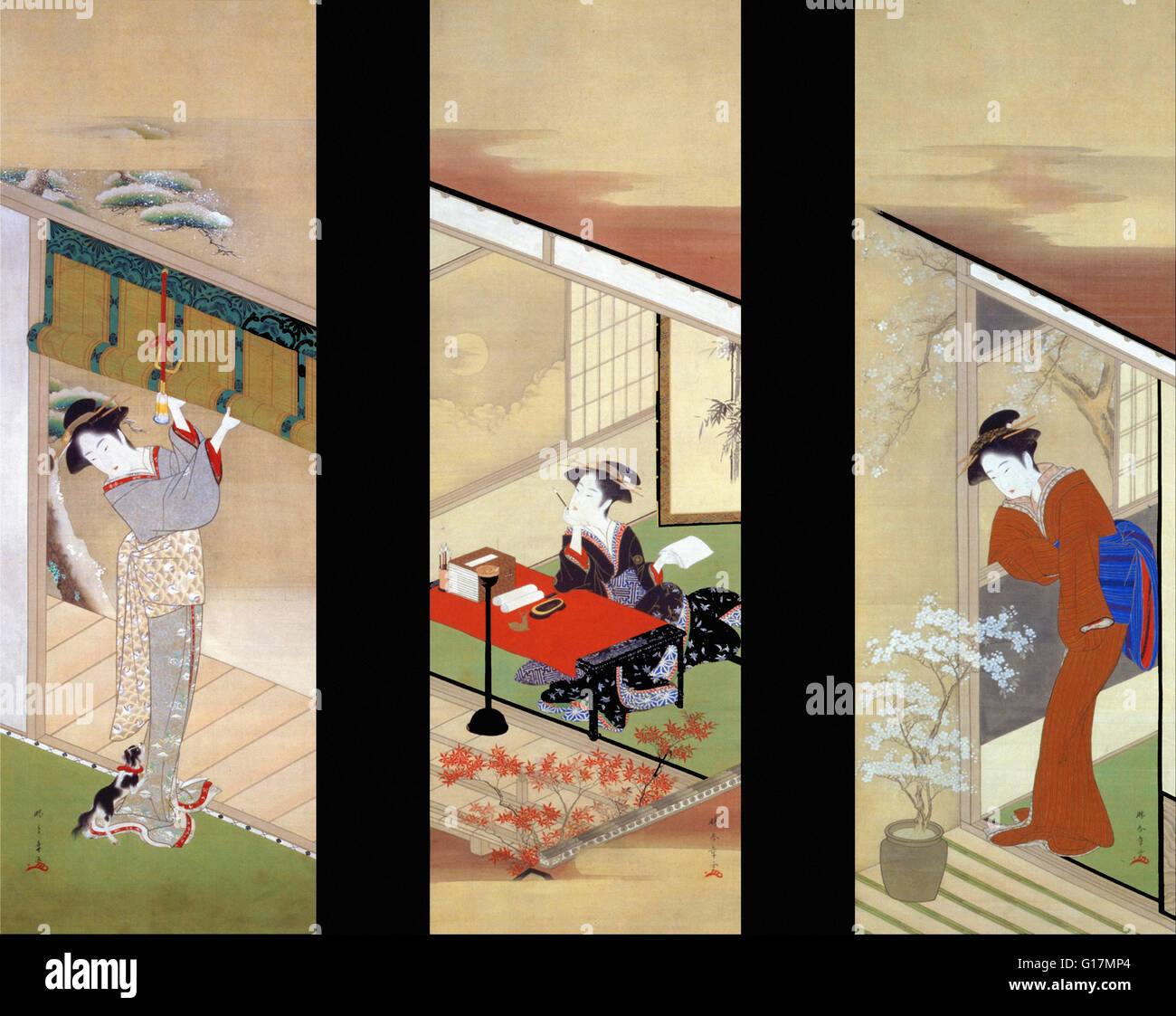 Katsukawa Shunsho - MUJERES EN TEMPORADAS DE NIEVE, Luna y flor - Museo de Arte de MOA Foto de stock
