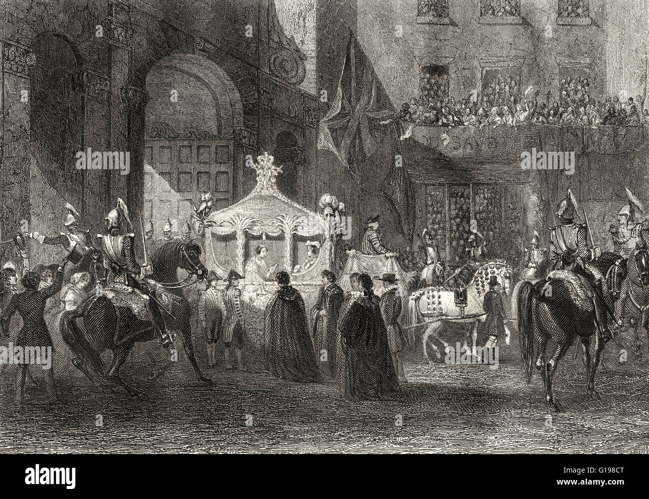 La reina Victoria en su primera visita a la ciudad de Londres como reina, ceremonia de Temple Bar, 1837 Foto de stock