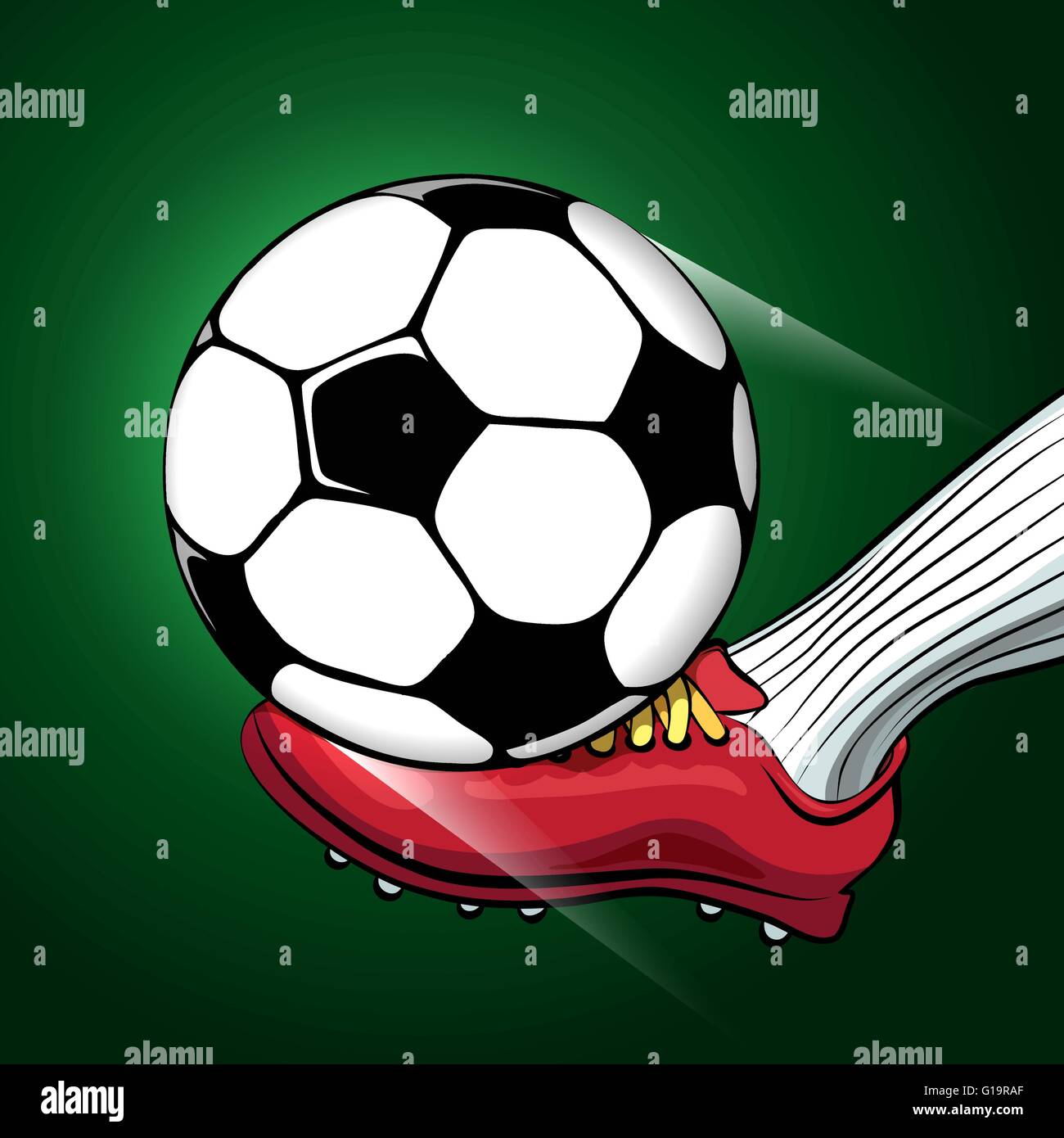 Jugador de fútbol pie disparando una bola. Deportes Fútbol Soccer o tema. Ilustración del Vector