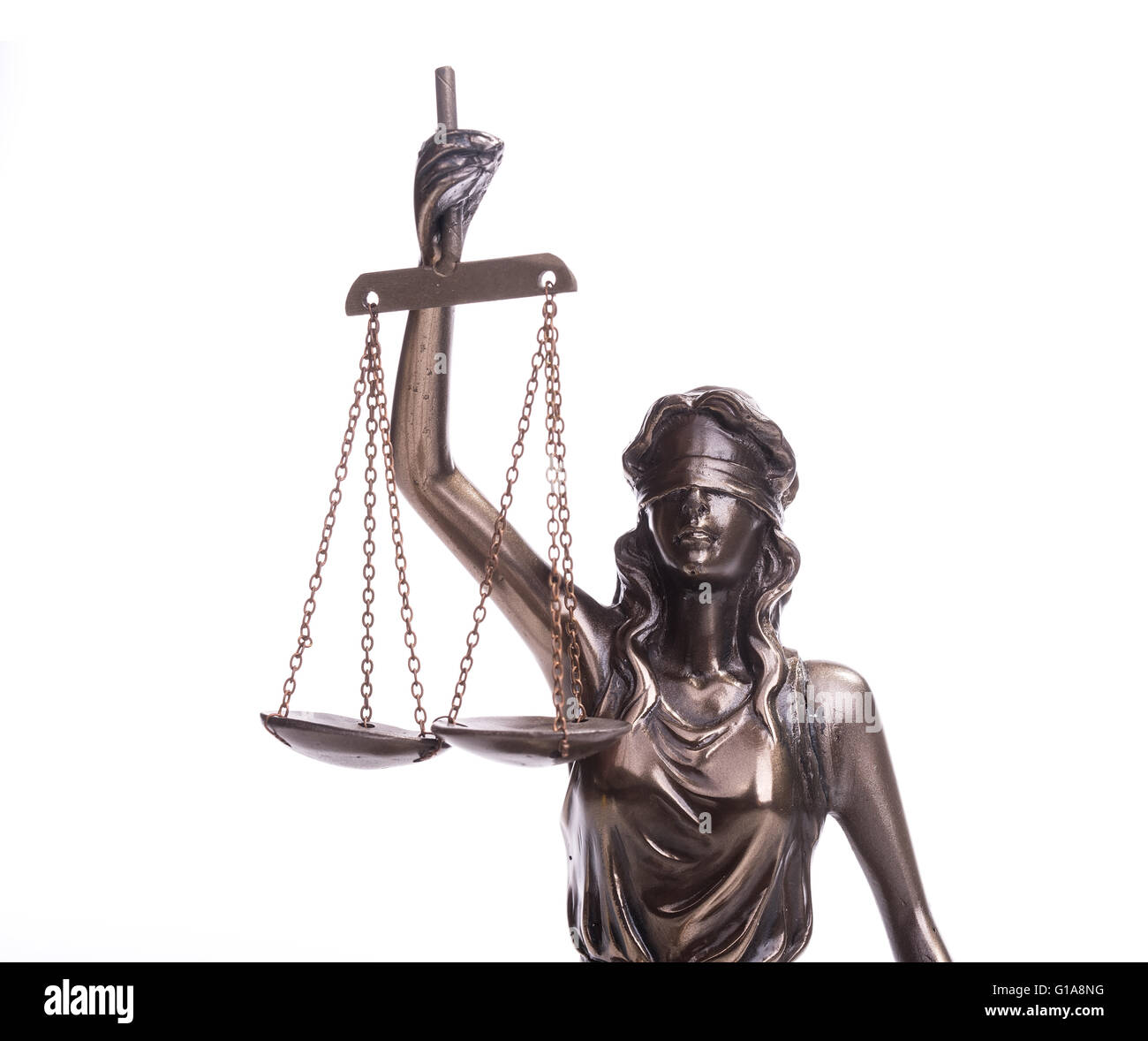 Estatua de la justicia y el martillo de madera, el concepto de derecho Foto de stock