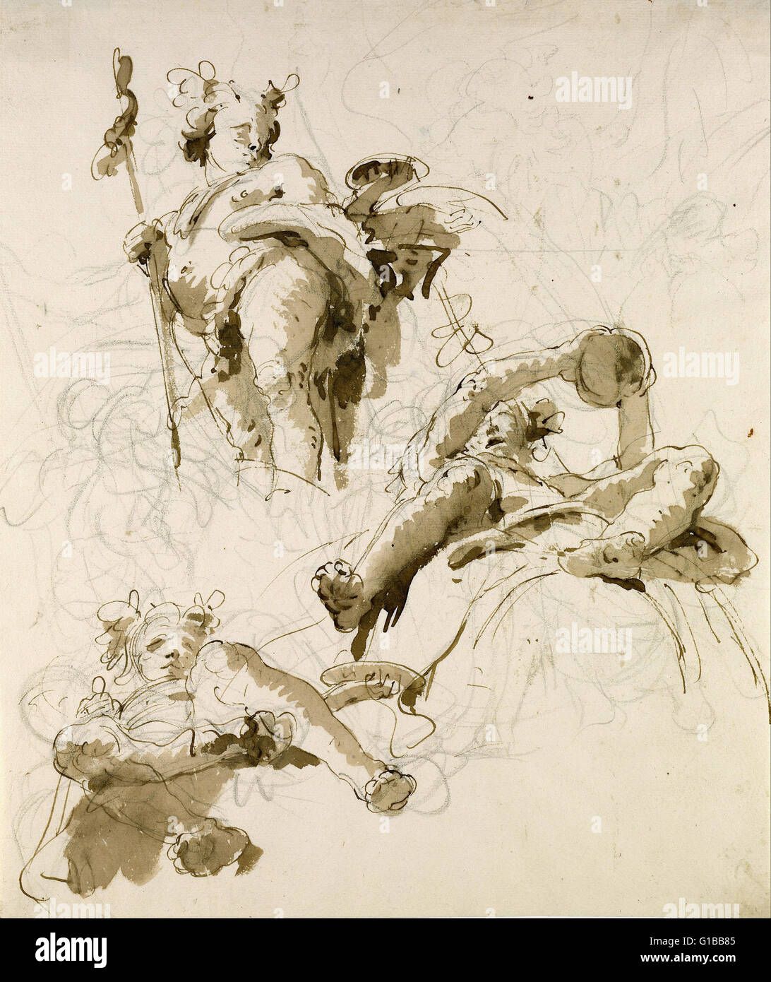 Giovanni Battista Tiepolo - Tres estudios del dios Baco - la Morgan Library Foto de stock