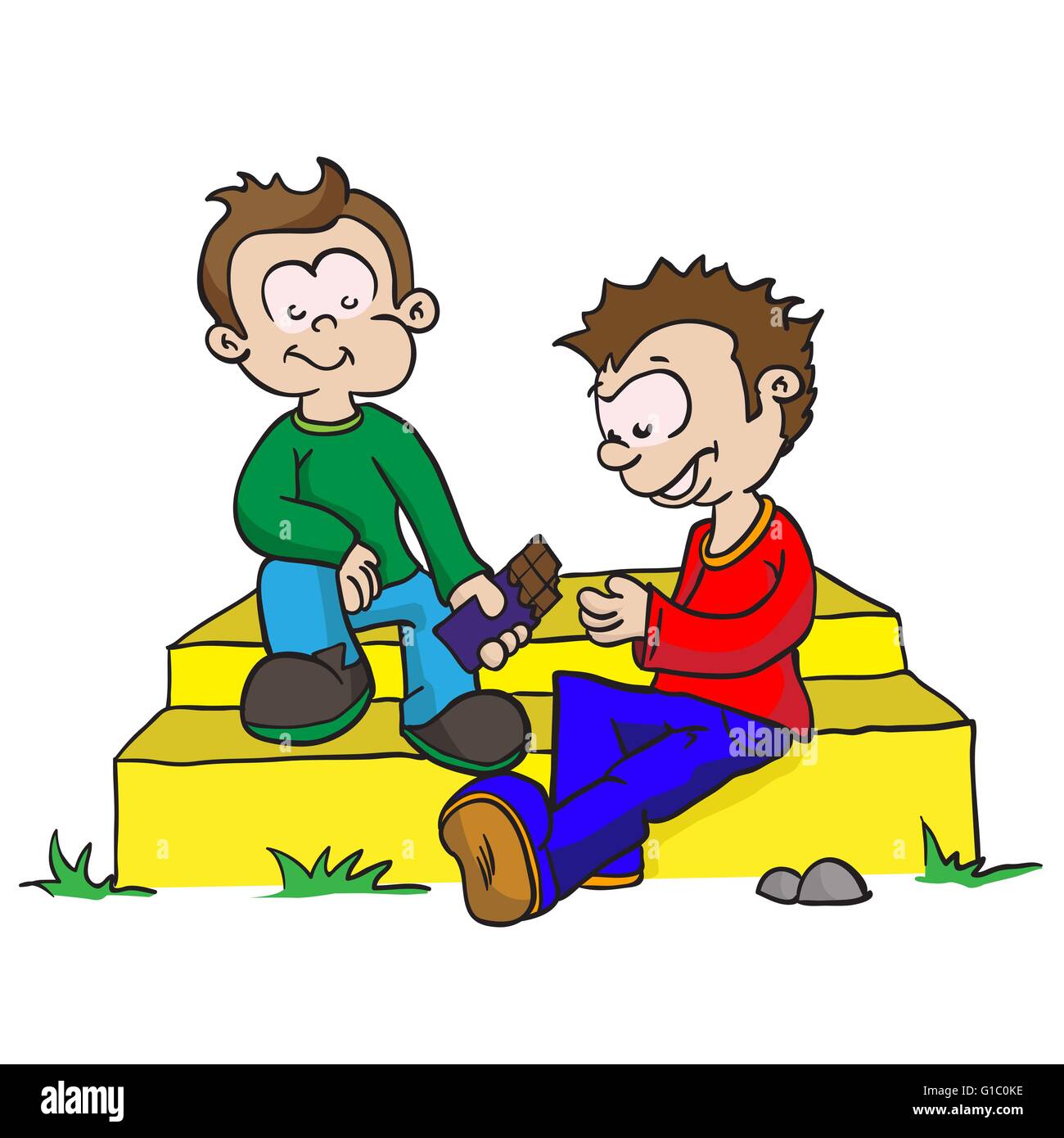 Ilustración de dibujos animados de dos niños compartiendo chocolate Imagen  Vector de stock - Alamy