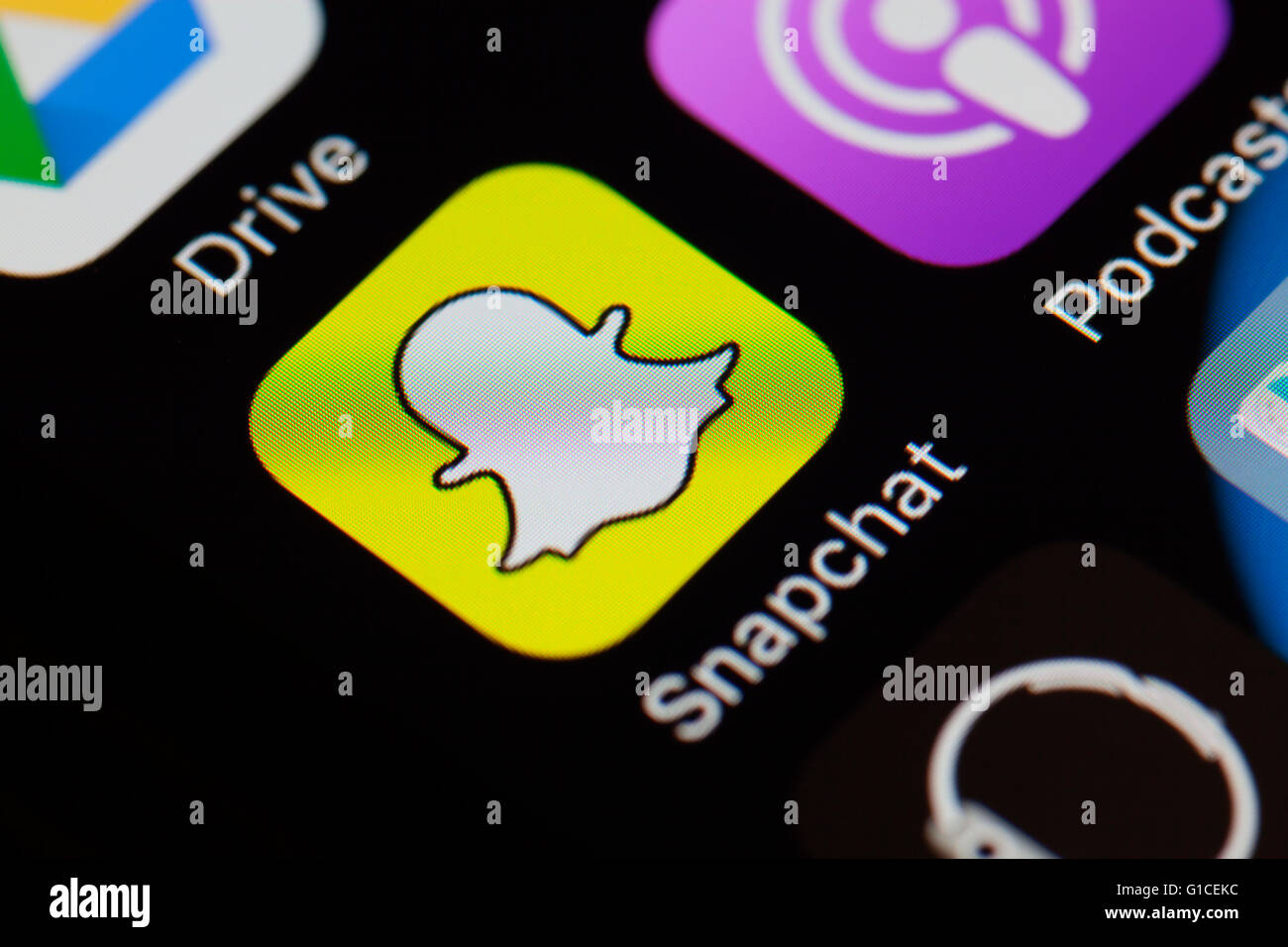 Snapchat app icono de teléfono móvil. Foto de stock