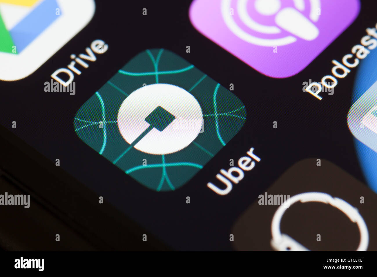 Uber app icono de teléfono móvil. Foto de stock