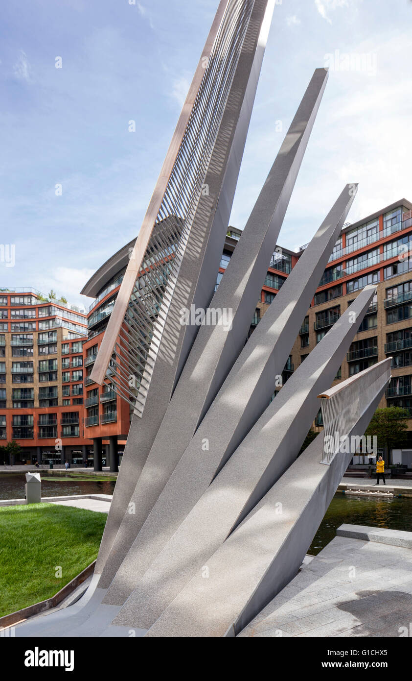 Detalle la elevación de semi-levantada, vigas Puente escultórico. Merchant Square Pasarela, Londres, Reino Unido. Arquitecto: Caballero Foto de stock