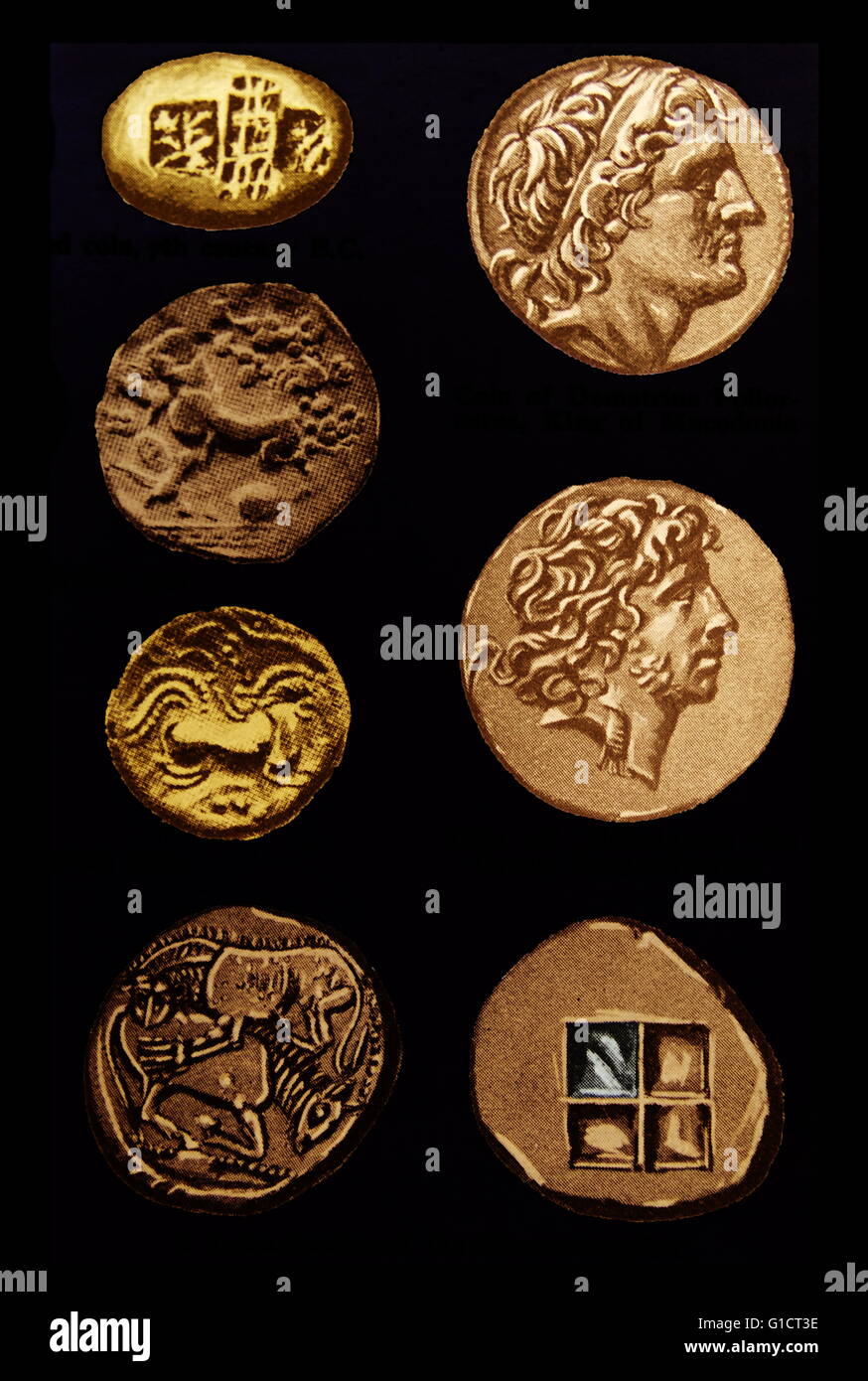 Colección de monedas de oro de la antigua Grecia Foto de stock