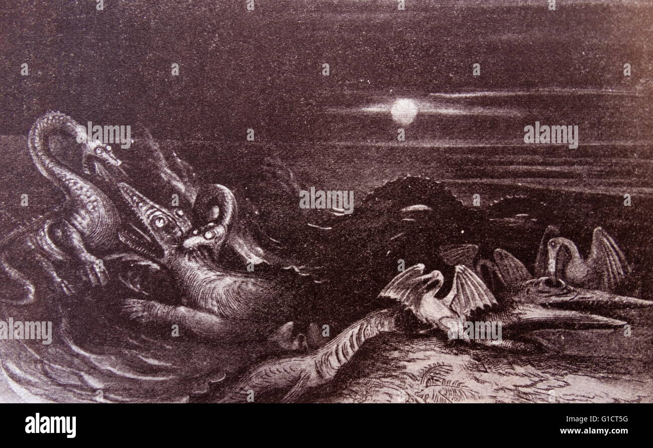 La ilustración reproducida desde una placa de Hawkins' 'Libro de los grandes dragones de mar' Foto de stock