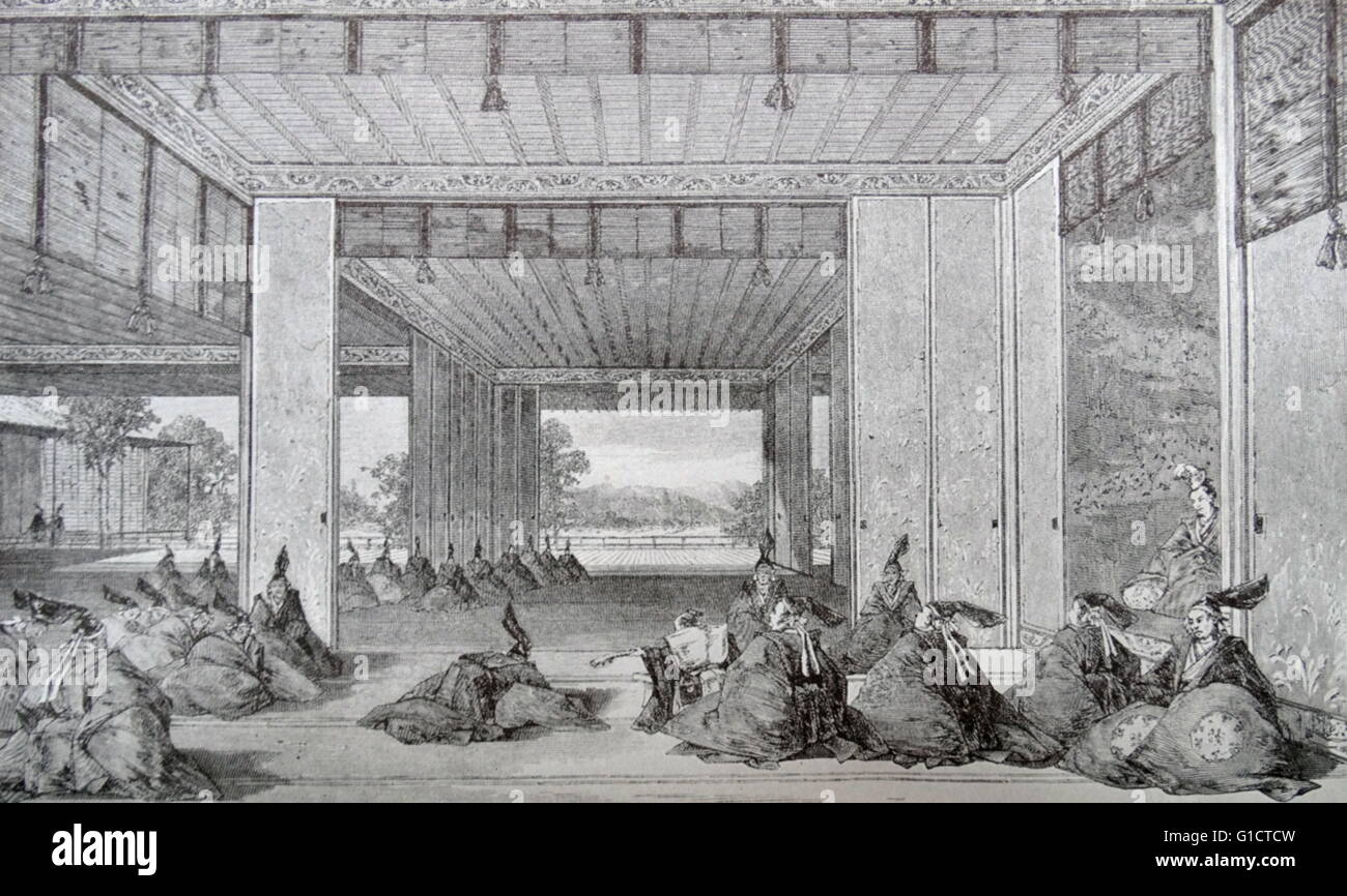Ilustración de cómo el Gobierno del Japón antiguo, en la corte del Shogun antes del restablecimiento de la Mikado's Foto de stock